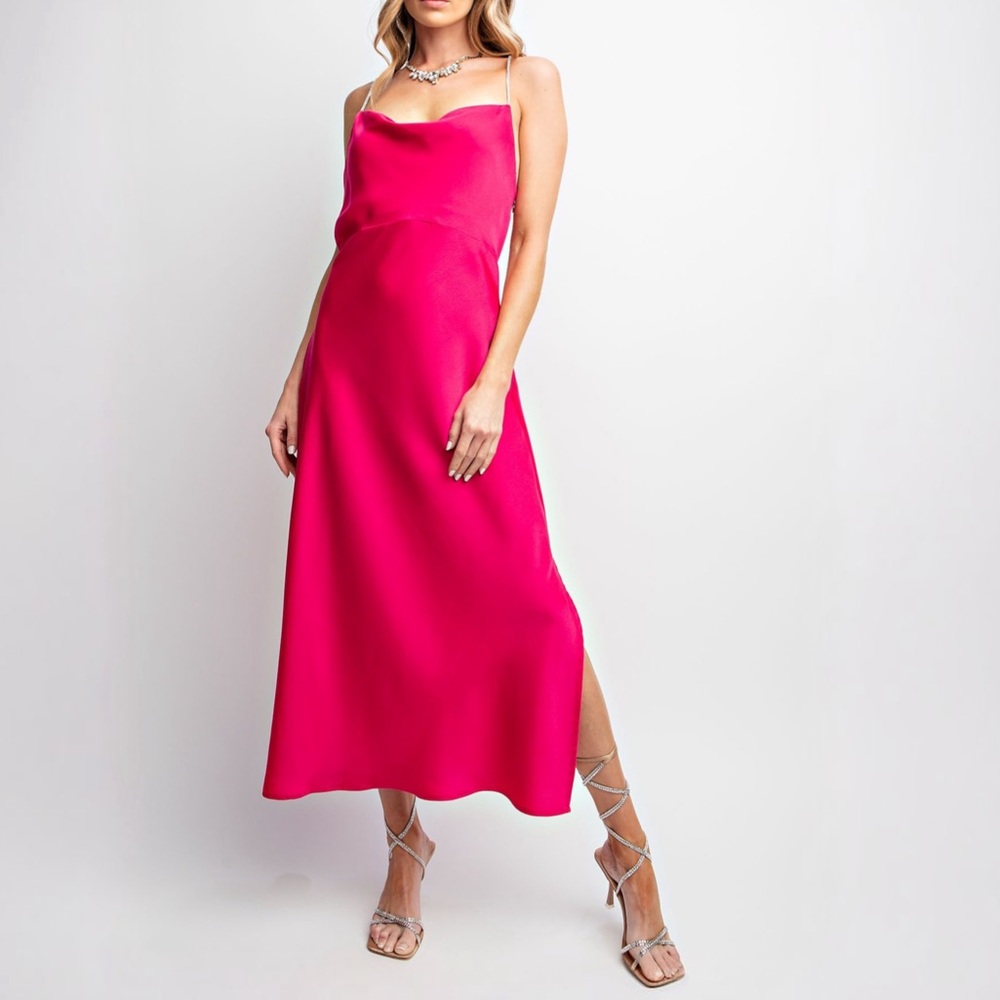 NWT EASEL Bohemian Pink Satin Maxi Dress S M L